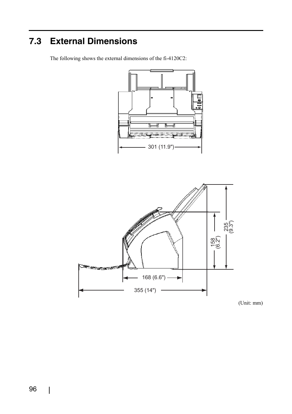 3 external dimensions | FUJITSU fi-4120C2 User Manual | Page 112 / 130