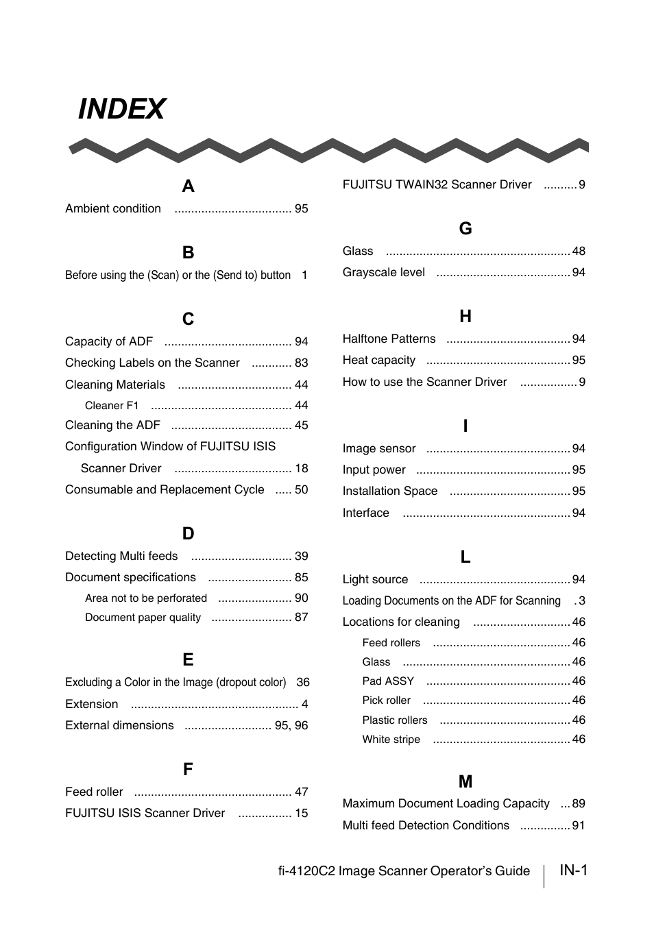 Index, In-1 | FUJITSU fi-4120C2 User Manual | Page 127 / 130