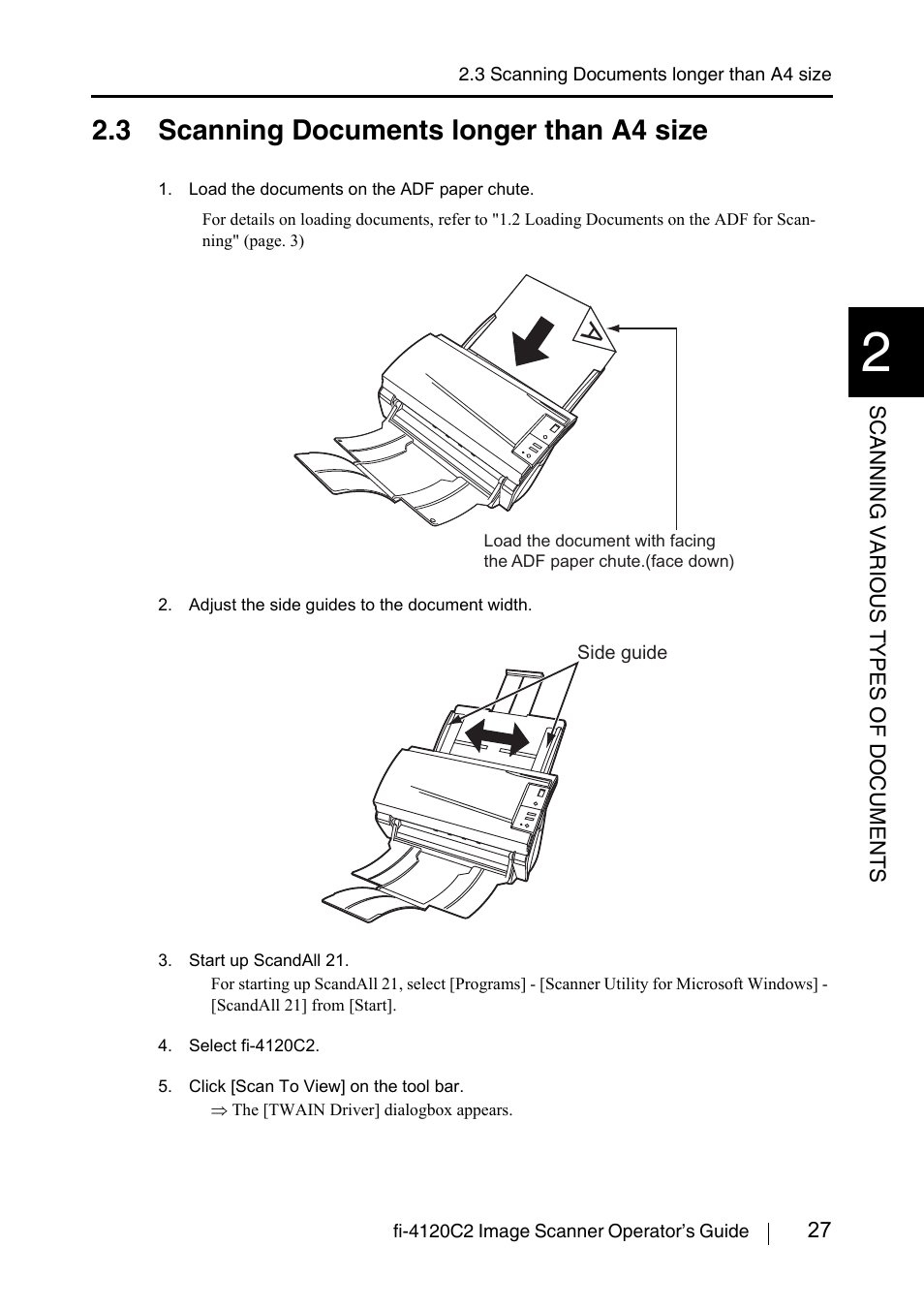 3 scanning documents longer than a4 size | FUJITSU fi-4120C2 User Manual | Page 43 / 130