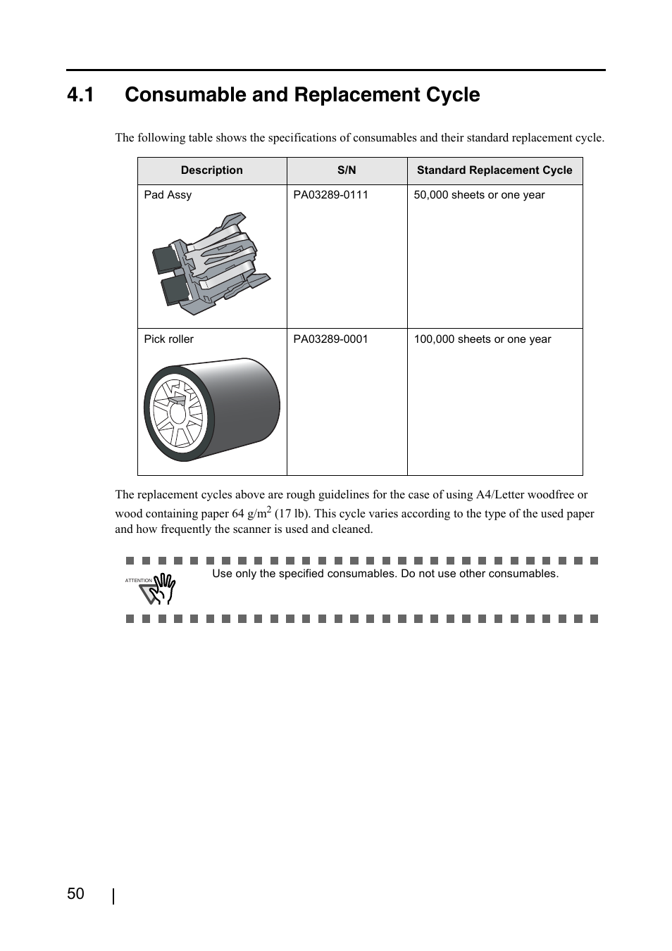 1 consumable and replacement cycle | FUJITSU fi-4120C2 User Manual | Page 66 / 130