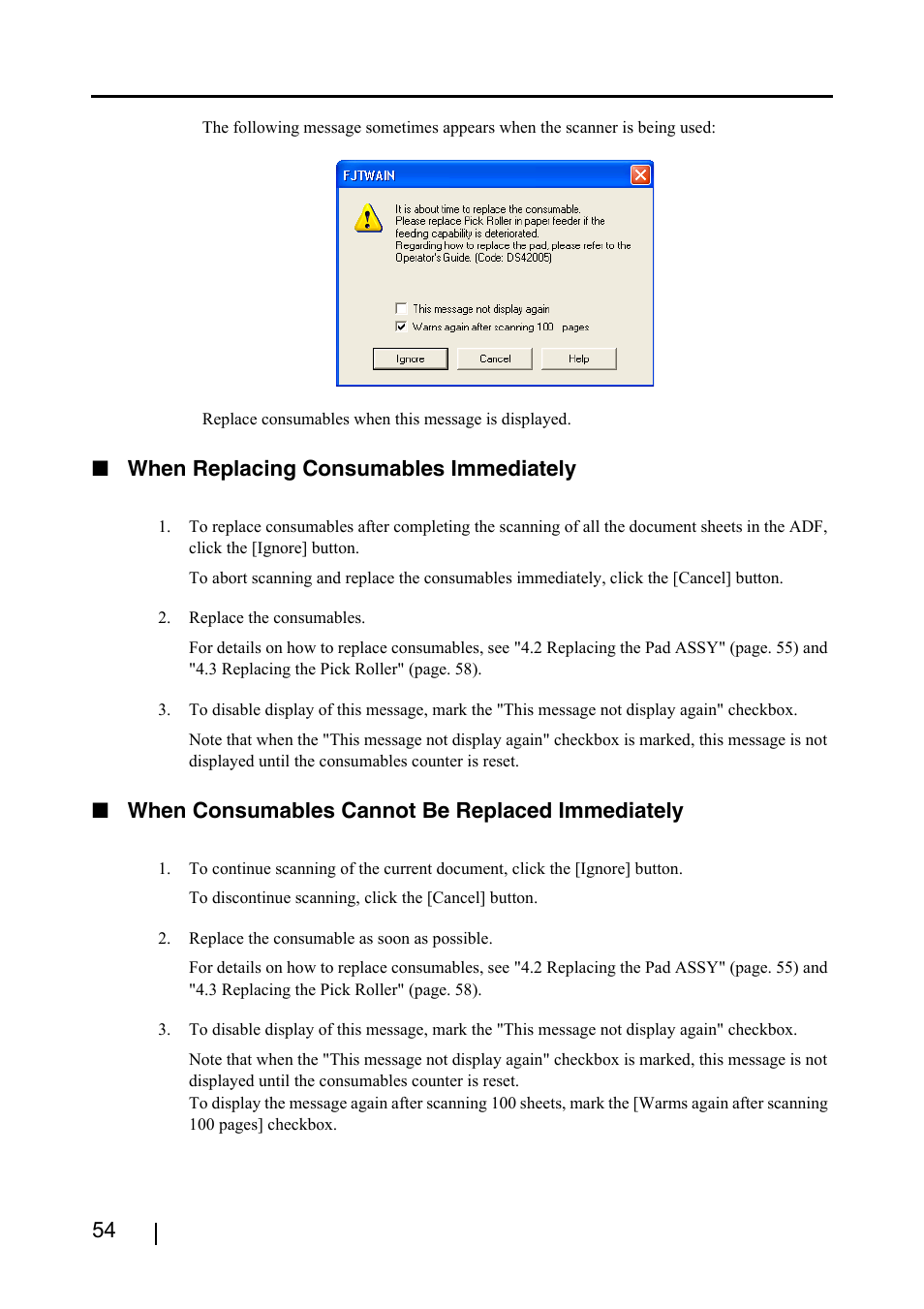 When replacing consumables immediately, When consumables cannot be replaced immediately | FUJITSU fi-4120C2 User Manual | Page 70 / 130