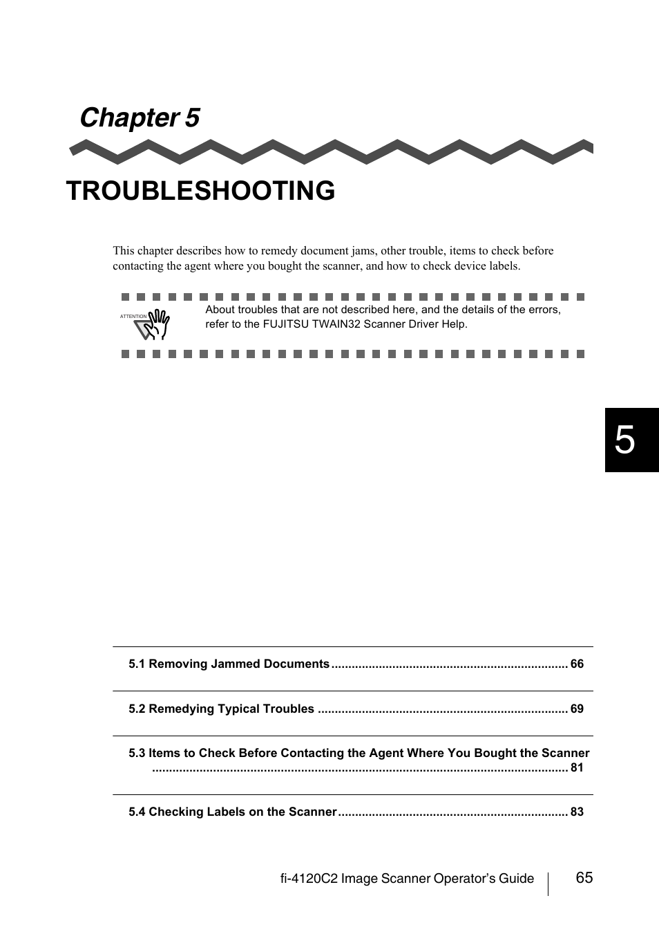 Chapter 5 troubleshooting | FUJITSU fi-4120C2 User Manual | Page 81 / 130