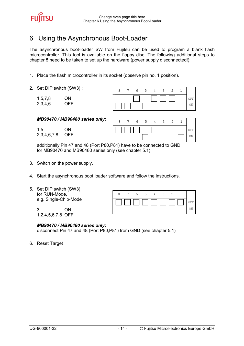 6 using the asynchronous boot-loader | FUJITSU FMC-16LX FAMILY User Manual | Page 14 / 20