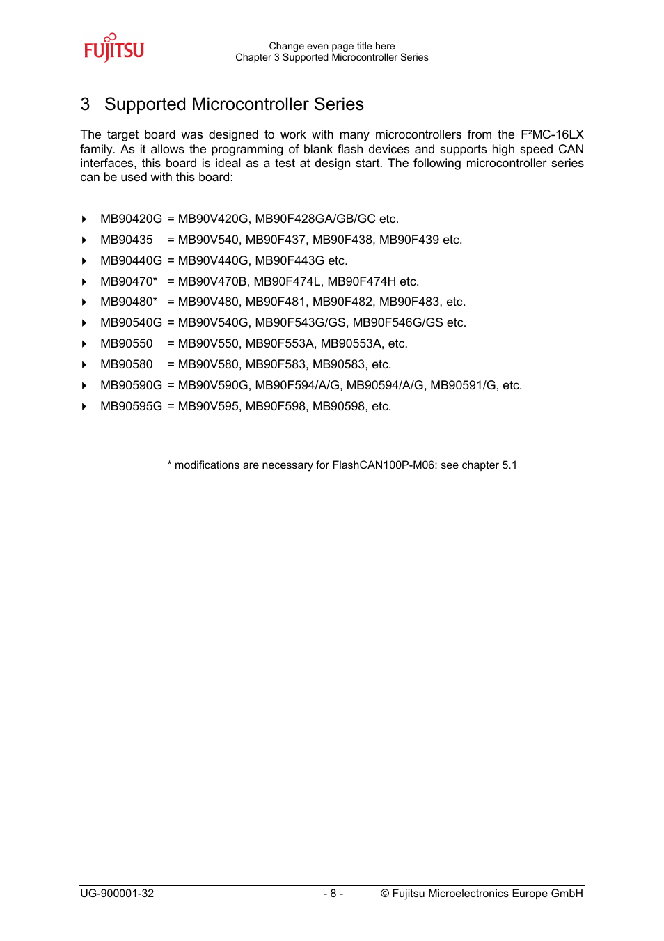 3 supported microcontroller series | FUJITSU FMC-16LX FAMILY User Manual | Page 8 / 20