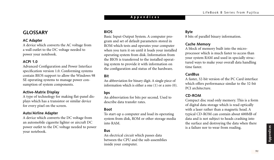 Glossary | FUJITSU LIFEBOOK B142 User Manual | Page 100 / 112