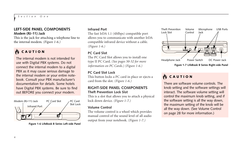 Right-side panel components, Left-side panel components | FUJITSU LIFEBOOK B142 User Manual | Page 17 / 112