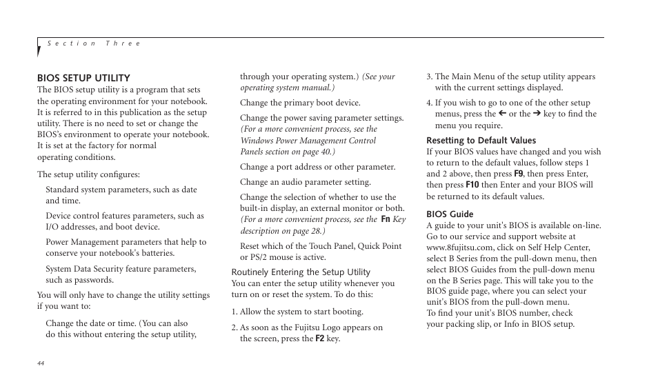 Bios setup utility | FUJITSU LIFEBOOK B142 User Manual | Page 54 / 112