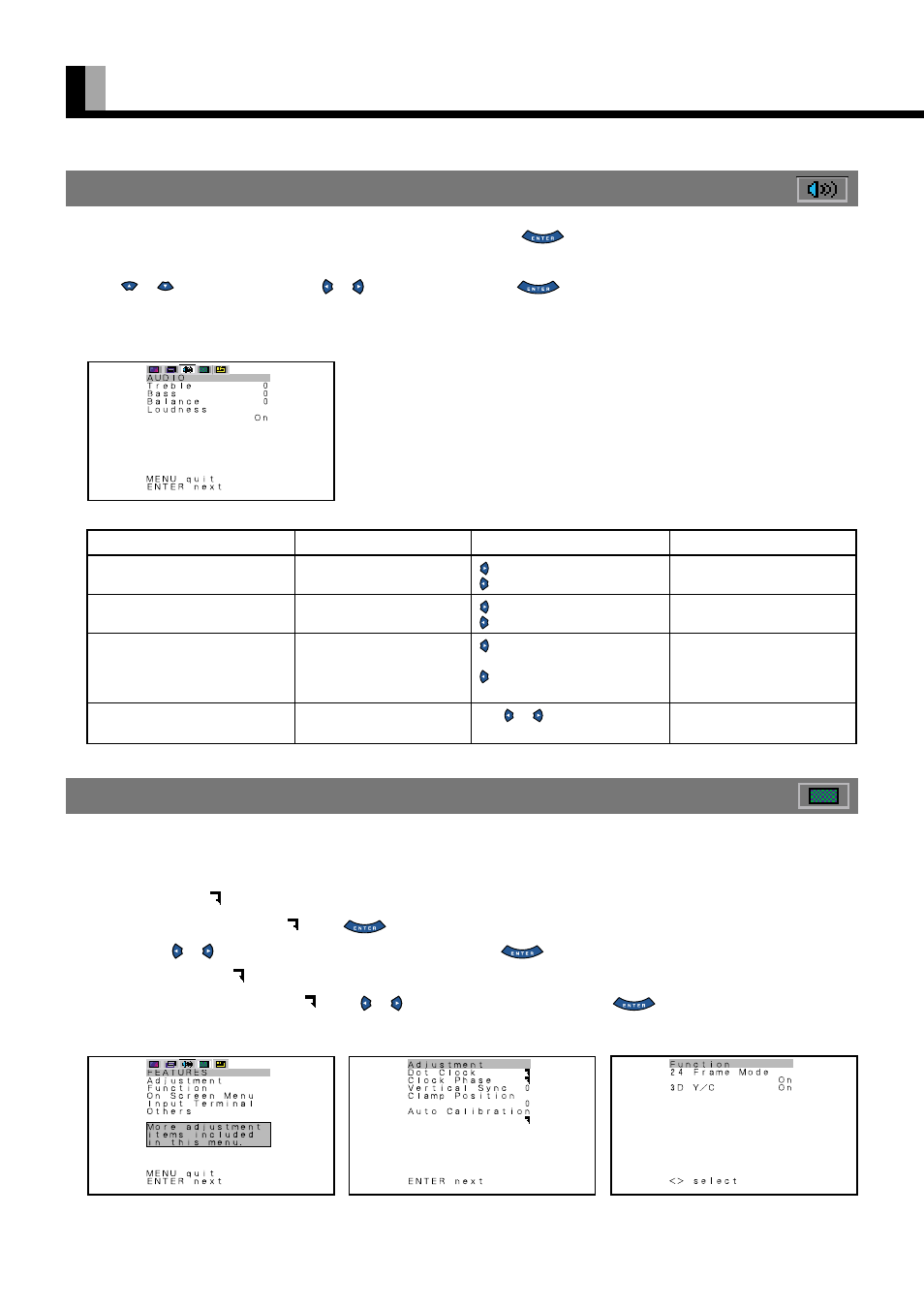 How to use menus (continued), E-22, Using the features menus | Using the audio menu | FUJITSU PDS5004U User Manual | Page 25 / 50