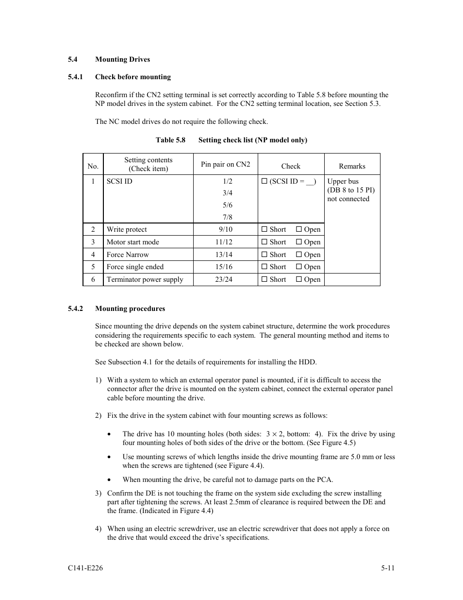 4 mounting drives, 1 check before mounting, 2 mounting procedures | FUJITSU MAW3073NC/NP User Manual | Page 83 / 130