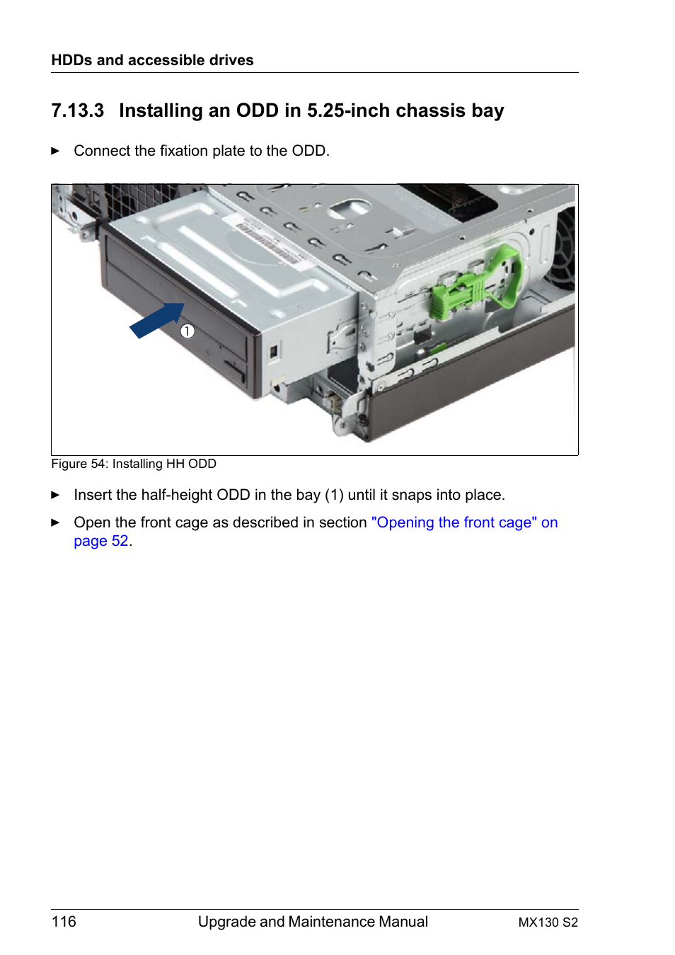 3 installing an odd in 5.25-inch chassis bay, Installing an odd in 5.25-inch chassis bay | FUJITSU PRIMERGY MX130 S2 User Manual | Page 116 / 256
