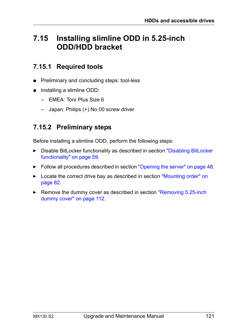 1 required tools, 2 preliminary steps, Required tools | Preliminary steps | FUJITSU PRIMERGY MX130 S2 User Manual | Page 121 / 256