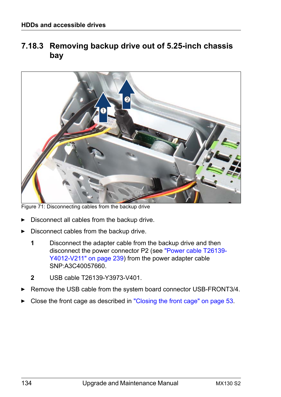 Removing backup drive out of 5.25-inch chassis bay | FUJITSU PRIMERGY MX130 S2 User Manual | Page 134 / 256