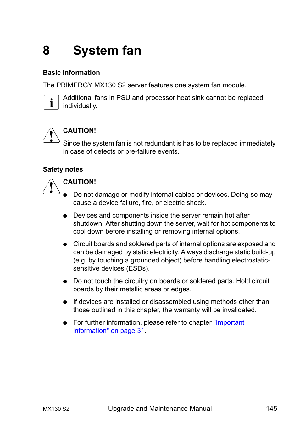 8 system fan, System fan, 8system fan | FUJITSU PRIMERGY MX130 S2 User Manual | Page 145 / 256