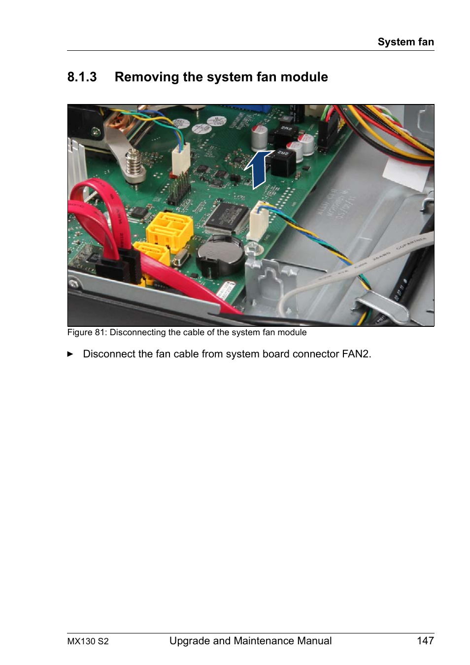 3 removing the system fan module, Removing the system fan module | FUJITSU PRIMERGY MX130 S2 User Manual | Page 147 / 256