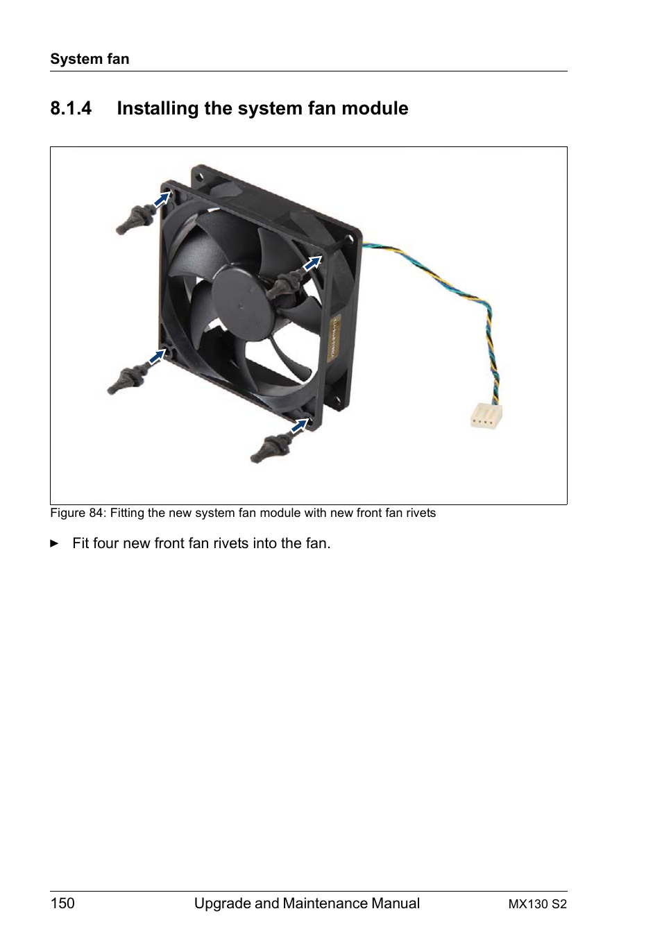 4 installing the system fan module, Installing the system fan module | FUJITSU PRIMERGY MX130 S2 User Manual | Page 150 / 256