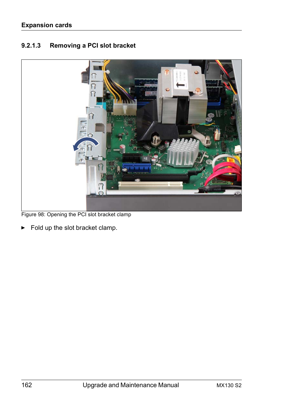 3 removing a pci slot bracket, Removing a pci slot bracket | FUJITSU PRIMERGY MX130 S2 User Manual | Page 162 / 256