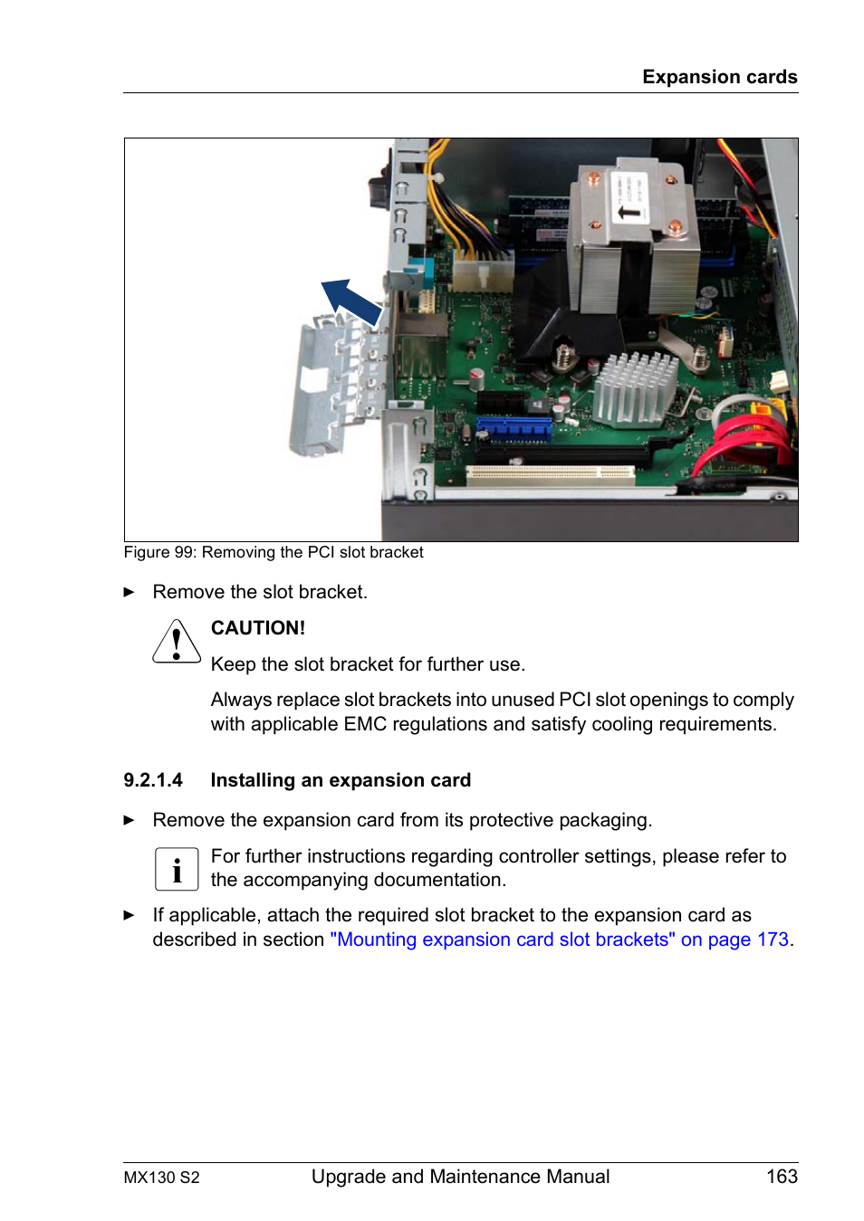 4 installing an expansion card, Installing an expansion card | FUJITSU PRIMERGY MX130 S2 User Manual | Page 163 / 256