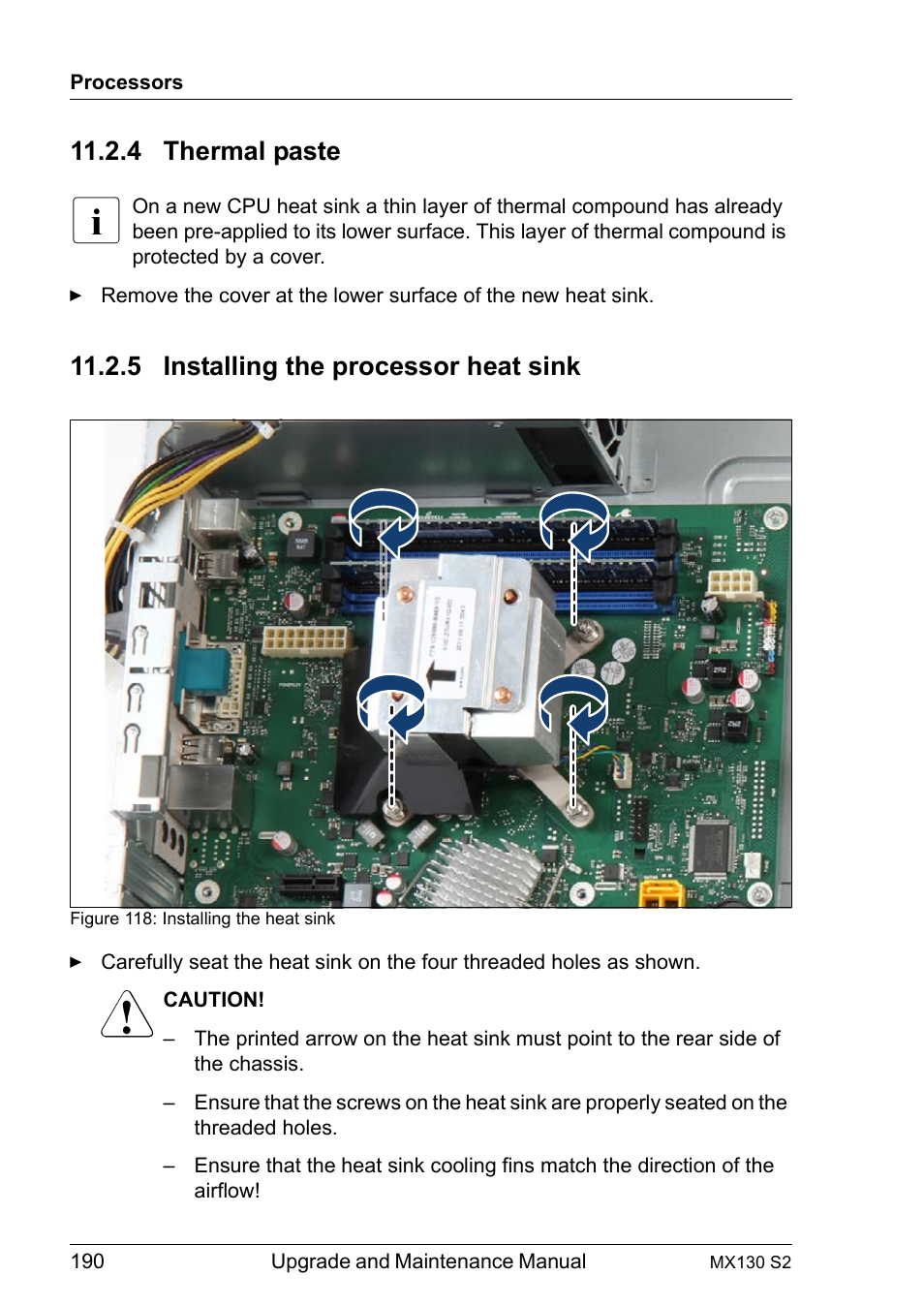 4 thermal paste, 5 installing the processor heat sink, Thermal paste | Installing the processor heat sink | FUJITSU PRIMERGY MX130 S2 User Manual | Page 190 / 256