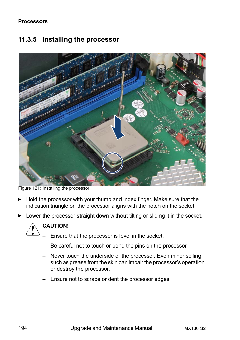 5 installing the processor, Installing the processor | FUJITSU PRIMERGY MX130 S2 User Manual | Page 194 / 256