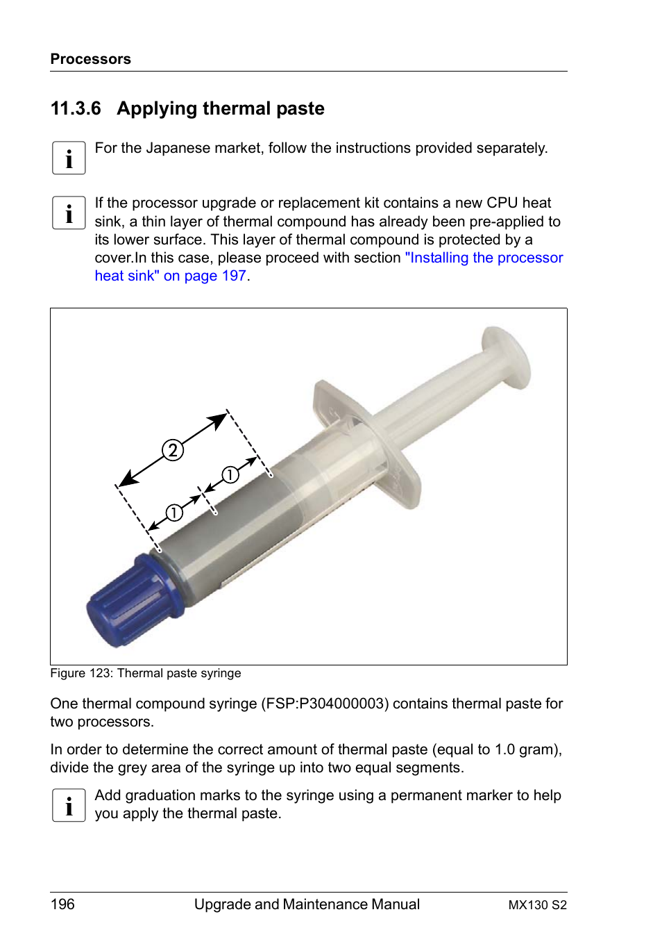 6 applying thermal paste, Applying thermal paste | FUJITSU PRIMERGY MX130 S2 User Manual | Page 196 / 256