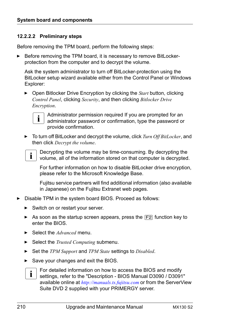 2 preliminary steps, Preliminary steps | FUJITSU PRIMERGY MX130 S2 User Manual | Page 210 / 256