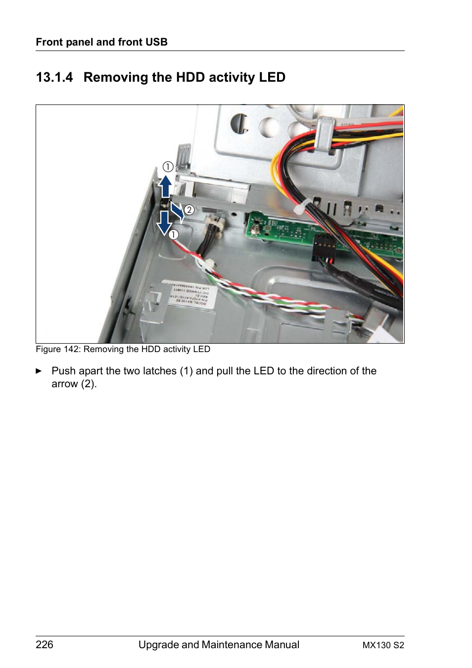 4 removing the hdd activity led, Removing the hdd activity led | FUJITSU PRIMERGY MX130 S2 User Manual | Page 226 / 256