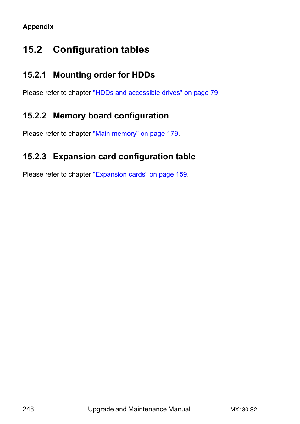 2 configuration tables, 1 mounting order for hdds, 2 memory board configuration | 3 expansion card configuration table, Configuration tables, Mounting order for hdds, Memory board configuration, Expansion card configuration table | FUJITSU PRIMERGY MX130 S2 User Manual | Page 248 / 256