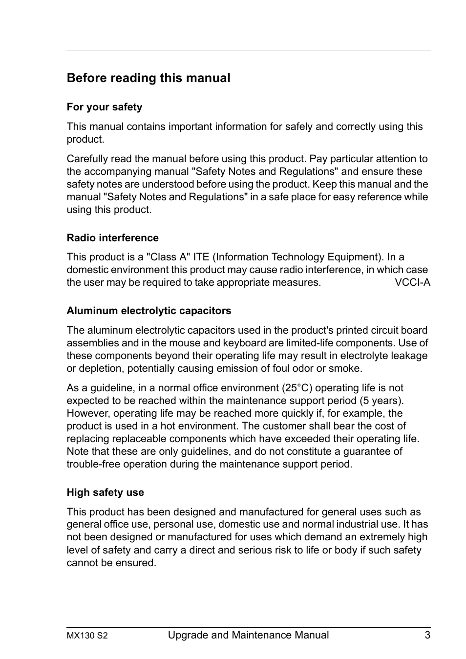 Before reading this manual | FUJITSU PRIMERGY MX130 S2 User Manual | Page 3 / 256