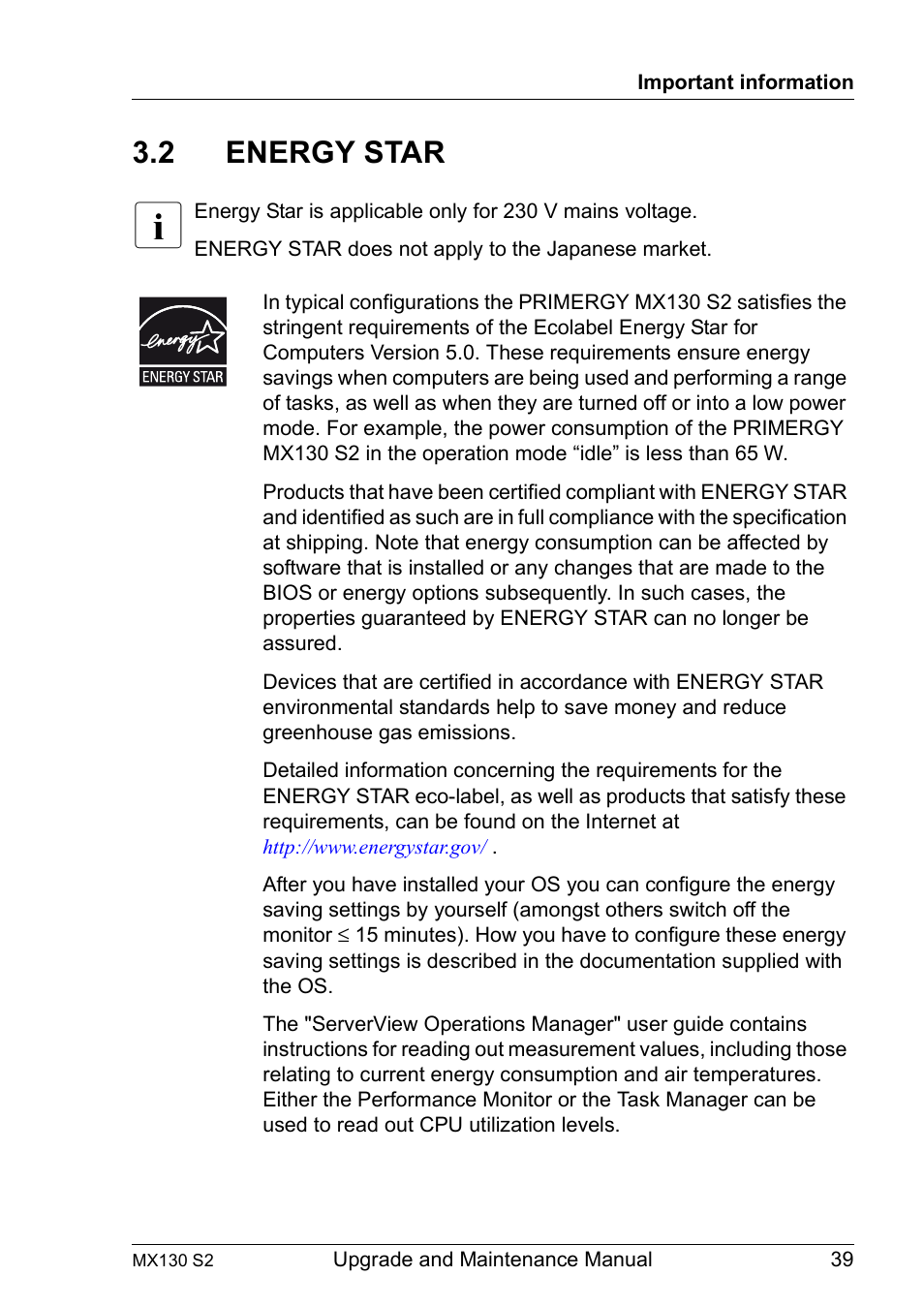 2 energy star, Energy star | FUJITSU PRIMERGY MX130 S2 User Manual | Page 39 / 256