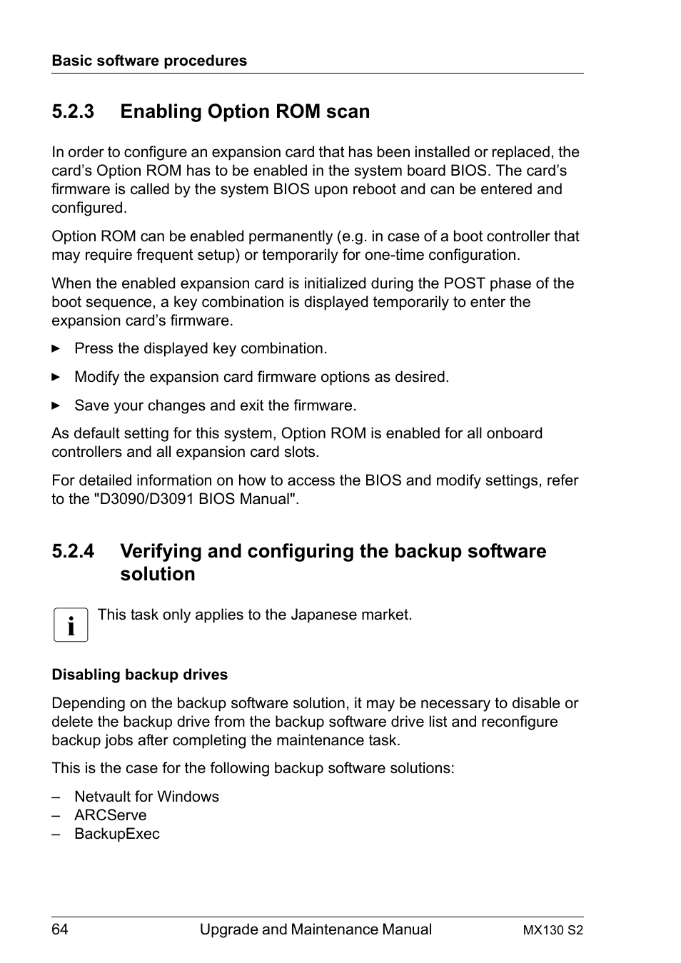 3 enabling option rom scan, Enabling option rom scan | FUJITSU PRIMERGY MX130 S2 User Manual | Page 64 / 256