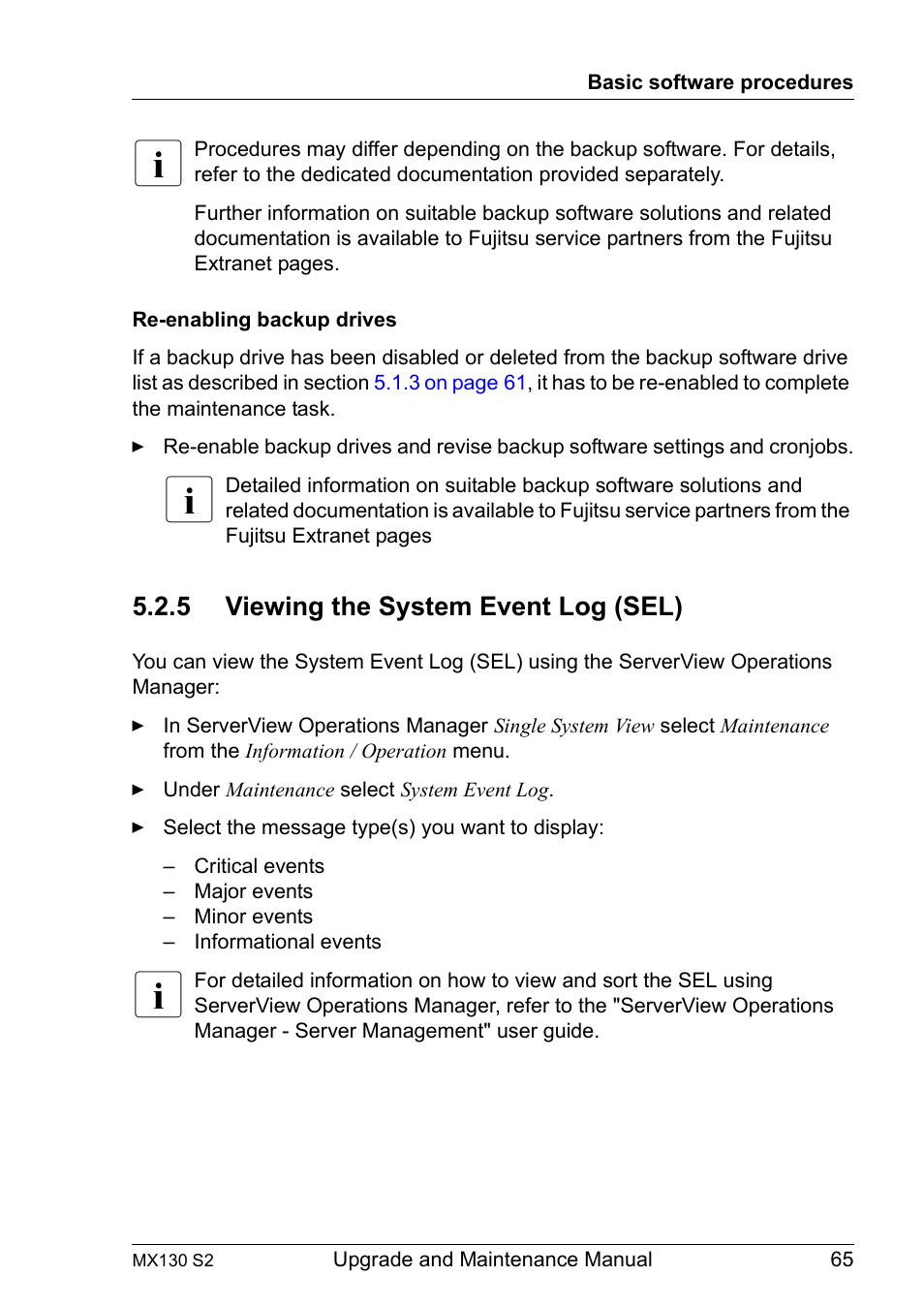 5 viewing the system event log (sel), Viewing the system event log (sel) | FUJITSU PRIMERGY MX130 S2 User Manual | Page 65 / 256