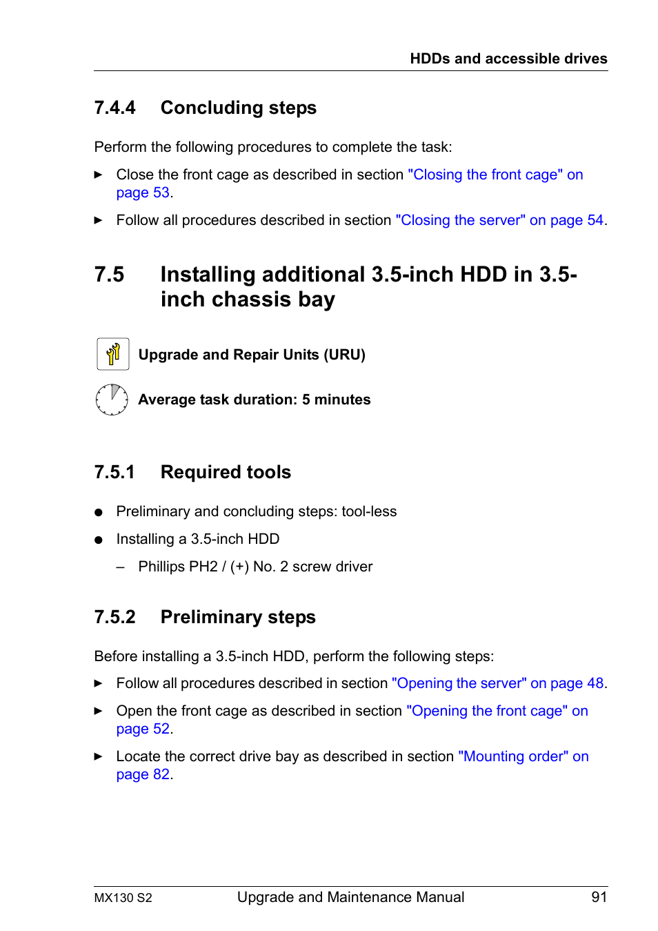 4 concluding steps, 1 required tools, 2 preliminary steps | Concluding steps, Required tools, Preliminary steps | FUJITSU PRIMERGY MX130 S2 User Manual | Page 91 / 256