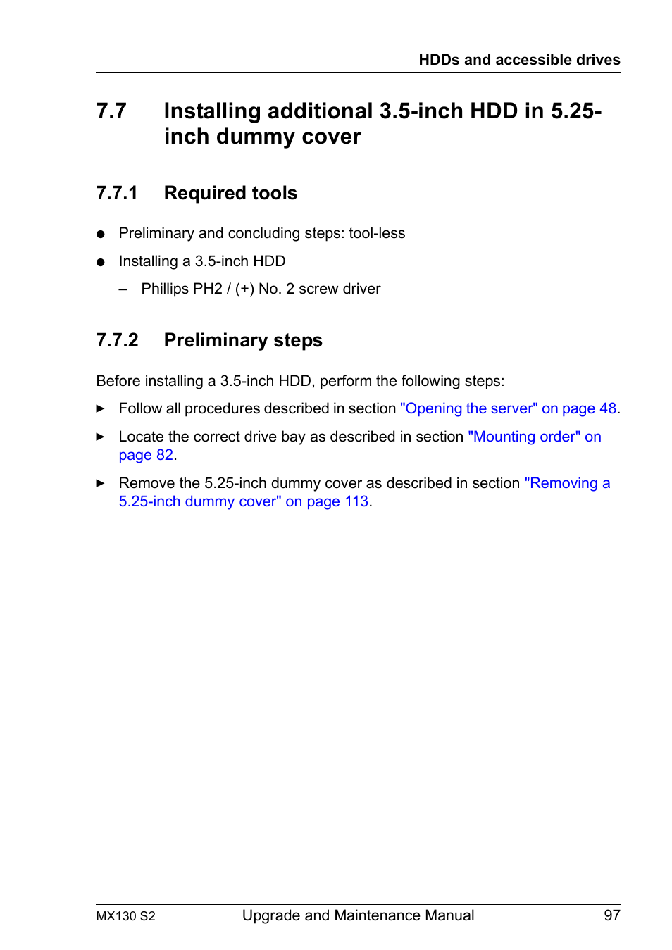 1 required tools, 2 preliminary steps, Required tools | Preliminary steps | FUJITSU PRIMERGY MX130 S2 User Manual | Page 97 / 256