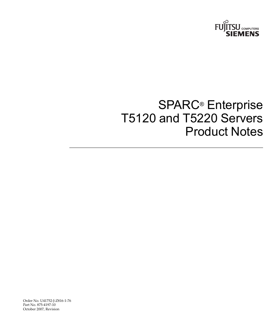 FUJITSU SPARC ENTERPRISE T5120 User Manual | 58 pages