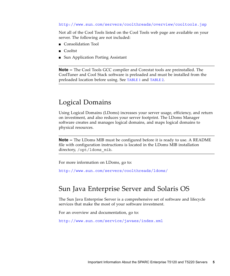 Logical domains, Sun java enterprise server and solaris os | FUJITSU SPARC ENTERPRISE T5120 User Manual | Page 15 / 58