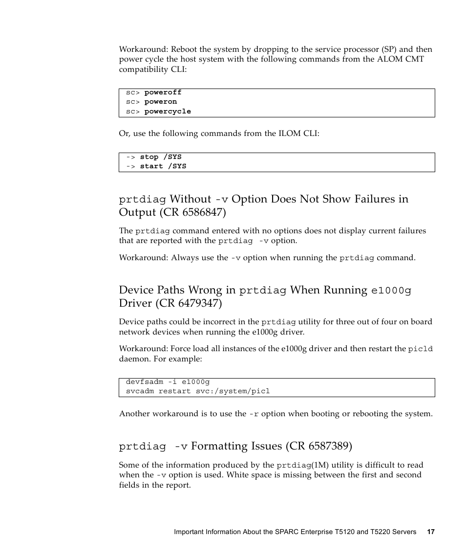 Prtdiag -v formatting issues (cr 6587389), Prtdiag, Device paths wrong in | Prtdiag -v | FUJITSU SPARC ENTERPRISE T5120 User Manual | Page 27 / 58