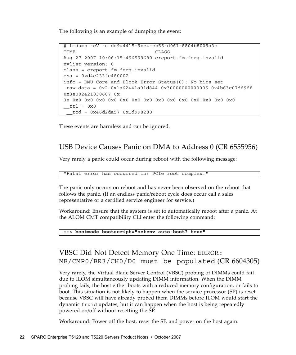 Vbsc did not detect memory one time: error | FUJITSU SPARC ENTERPRISE T5120 User Manual | Page 32 / 58