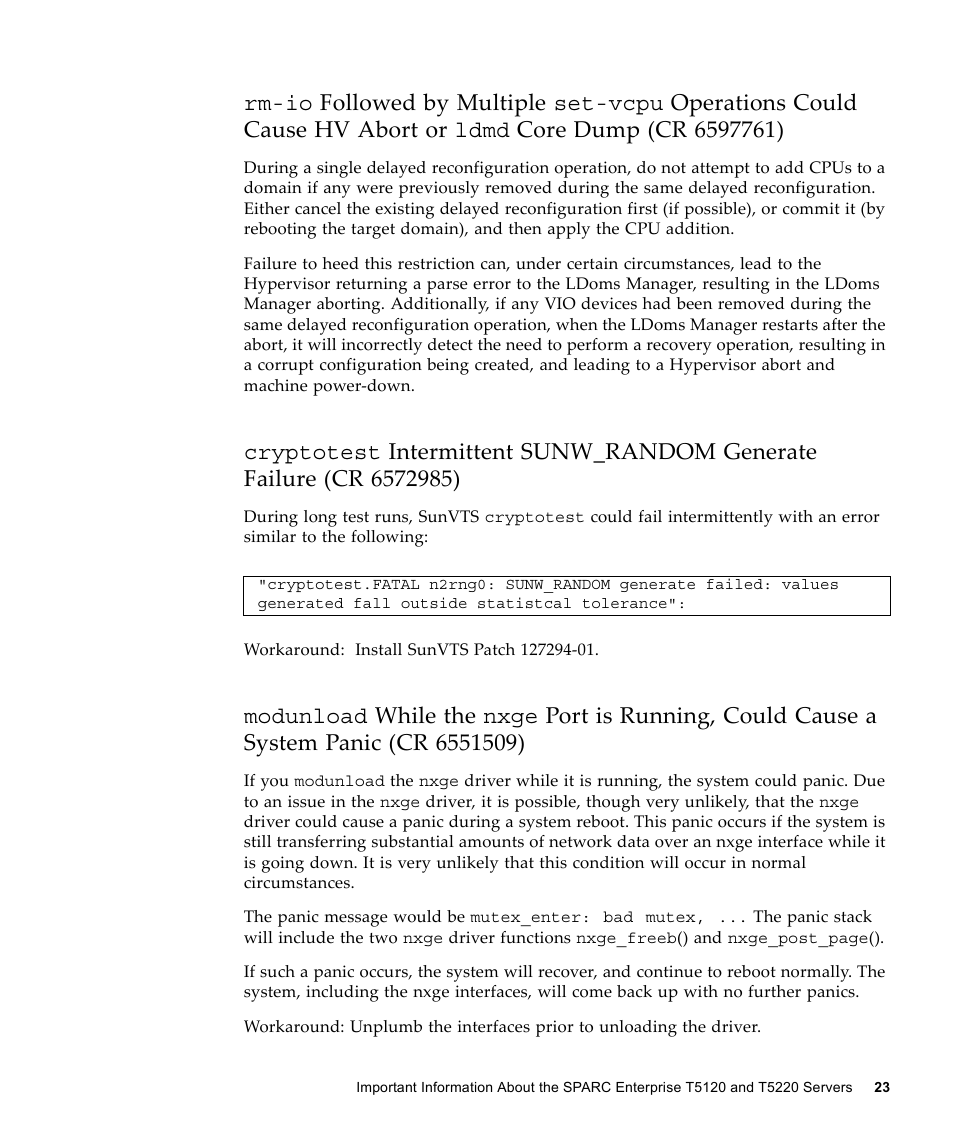 Rm-io, Cryptotest, Modunload | FUJITSU SPARC ENTERPRISE T5120 User Manual | Page 33 / 58