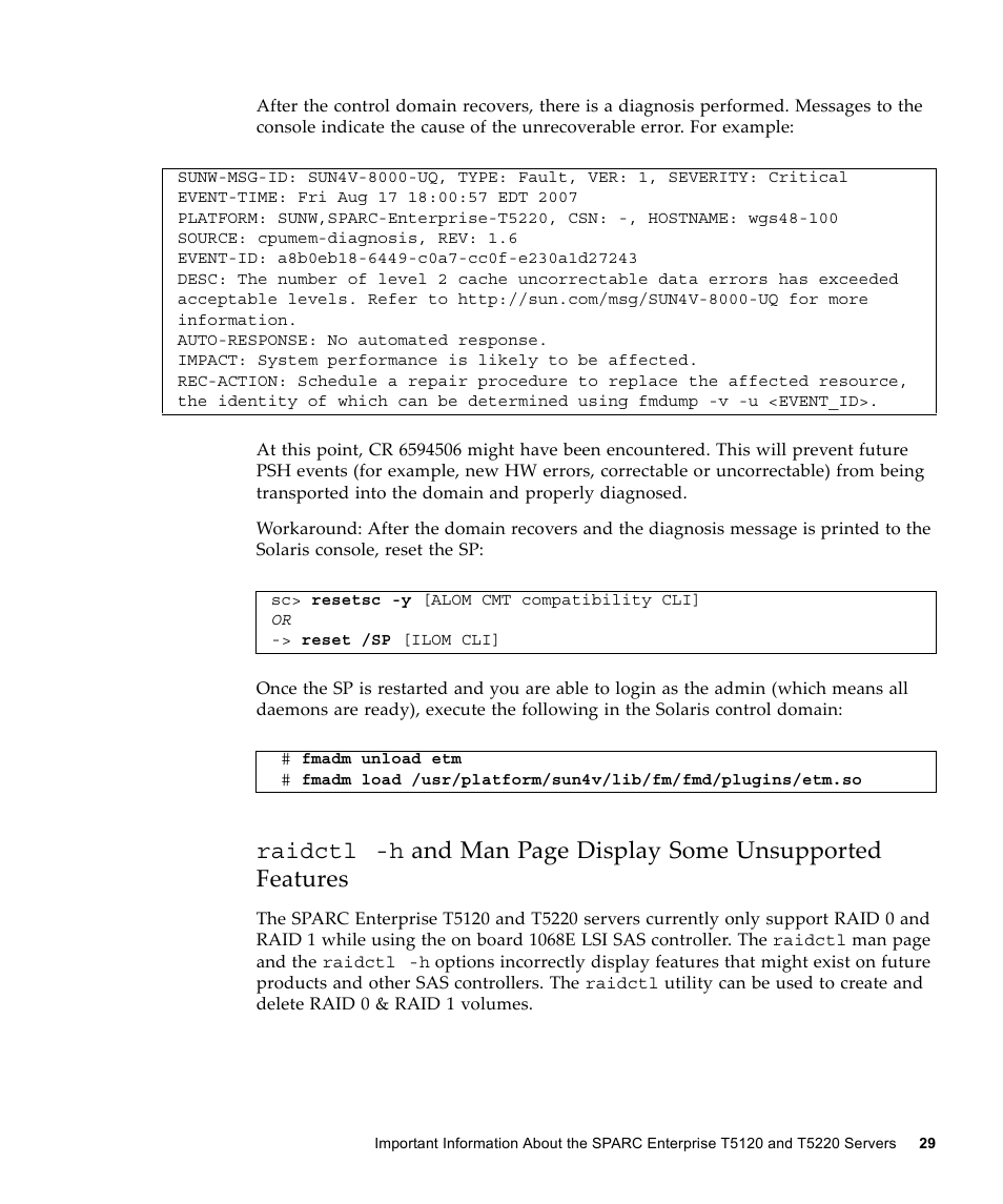 Raidctl -h | FUJITSU SPARC ENTERPRISE T5120 User Manual | Page 39 / 58