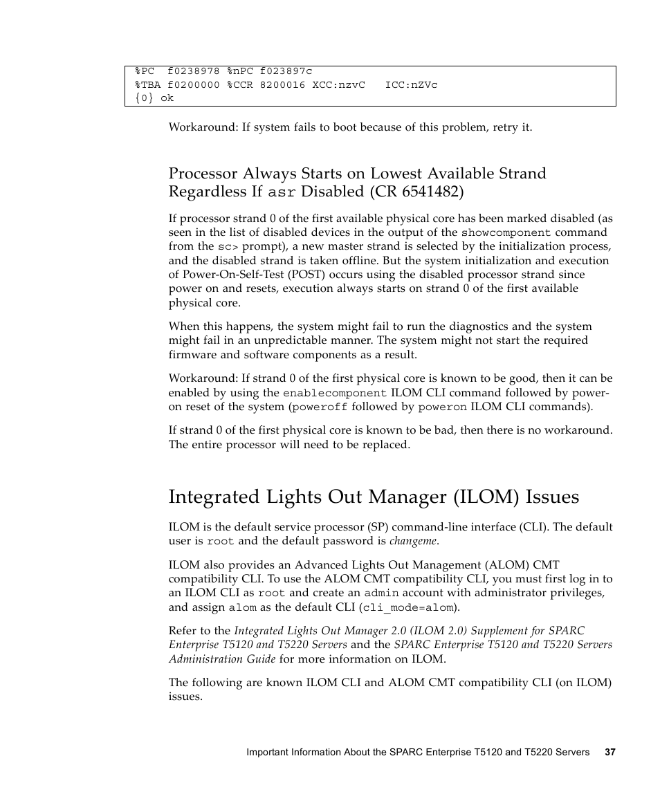 Integrated lights out manager (ilom) issues | FUJITSU SPARC ENTERPRISE T5120 User Manual | Page 47 / 58