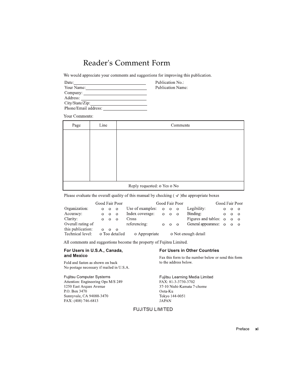 Reader's comment form | FUJITSU T5240 User Manual | Page 13 / 28