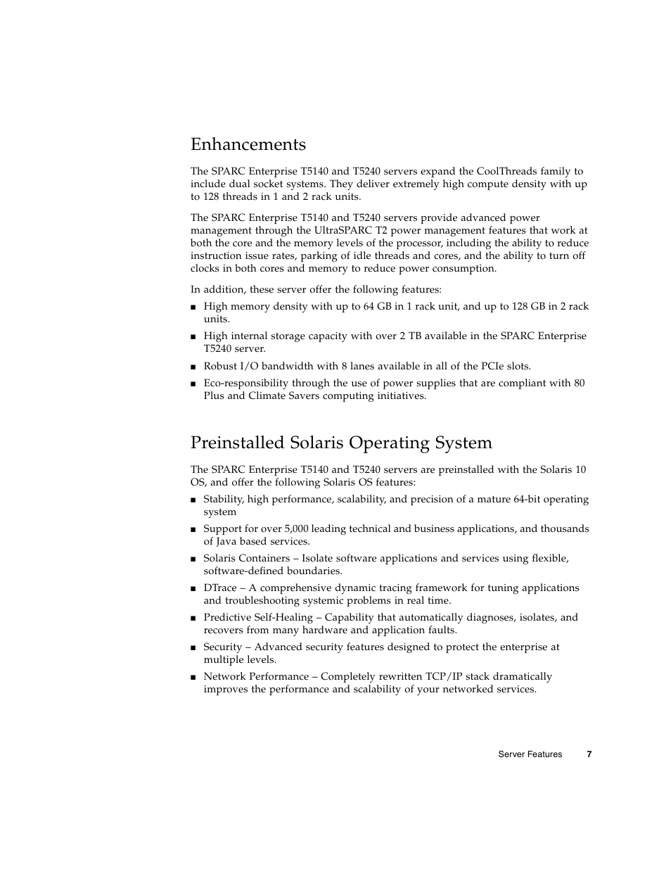 Enhancements, Preinstalled solaris operating system | FUJITSU T5240 User Manual | Page 21 / 28