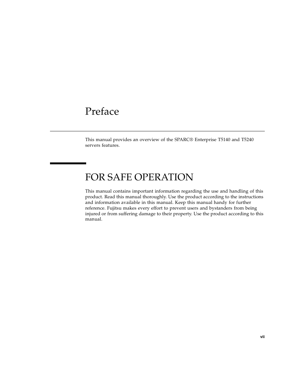 Preface, For safe operation | FUJITSU T5240 User Manual | Page 9 / 28