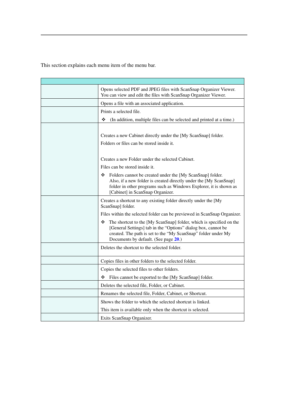 Menu bar (main window), Menu bar (main widow) | FUJITSU SCANSNAP P2WW-2301-01ENZ0 User Manual | Page 13 / 90