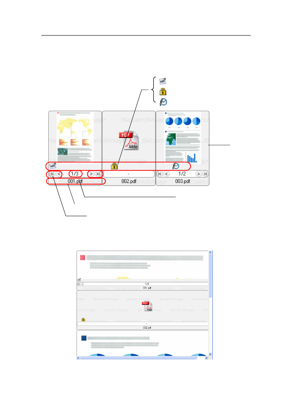 Thumbnail view (main window), Thumbnail view | FUJITSU SCANSNAP P2WW-2301-01ENZ0 User Manual | Page 29 / 90