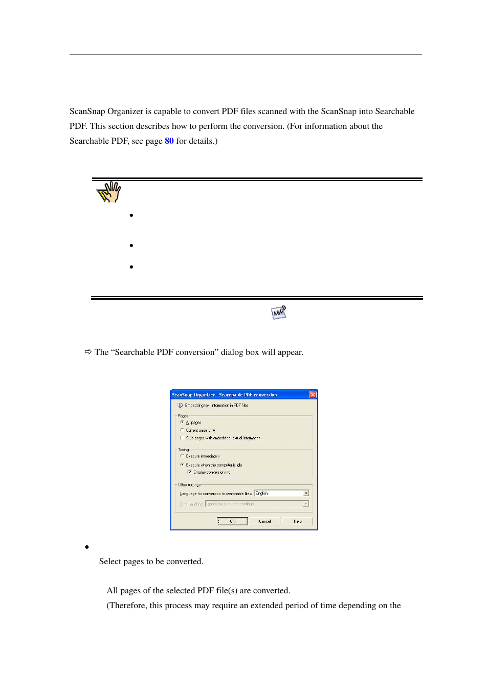 Converting pdf files into searchable ones | FUJITSU SCANSNAP P2WW-2301-01ENZ0 User Manual | Page 45 / 90