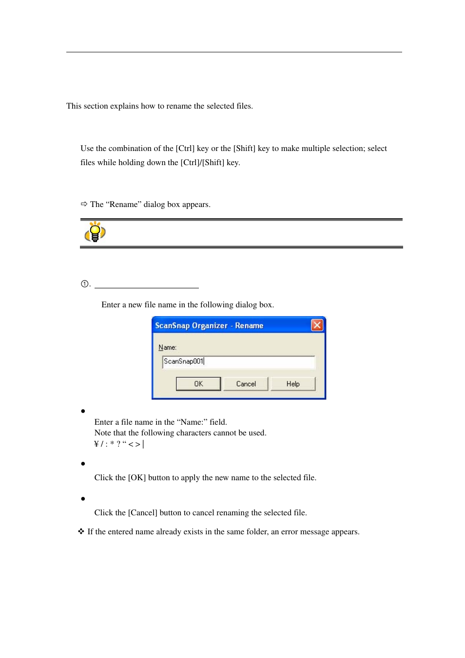 Renaming files | FUJITSU SCANSNAP P2WW-2301-01ENZ0 User Manual | Page 73 / 90
