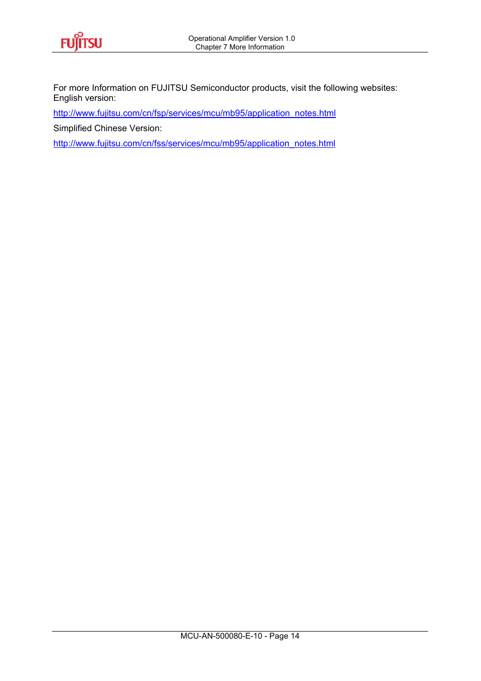 7 more information | FUJITSU MB95F430 User Manual | Page 14 / 18