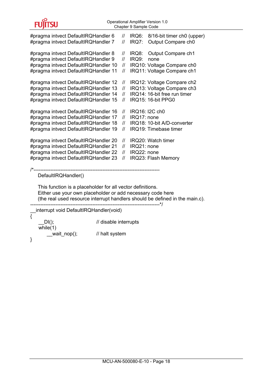 FUJITSU MB95F430 User Manual | Page 18 / 18