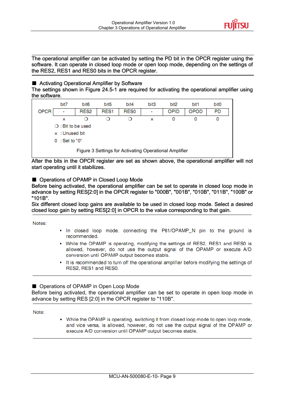 3 operations of operational amplifier | FUJITSU MB95F430 User Manual | Page 9 / 18